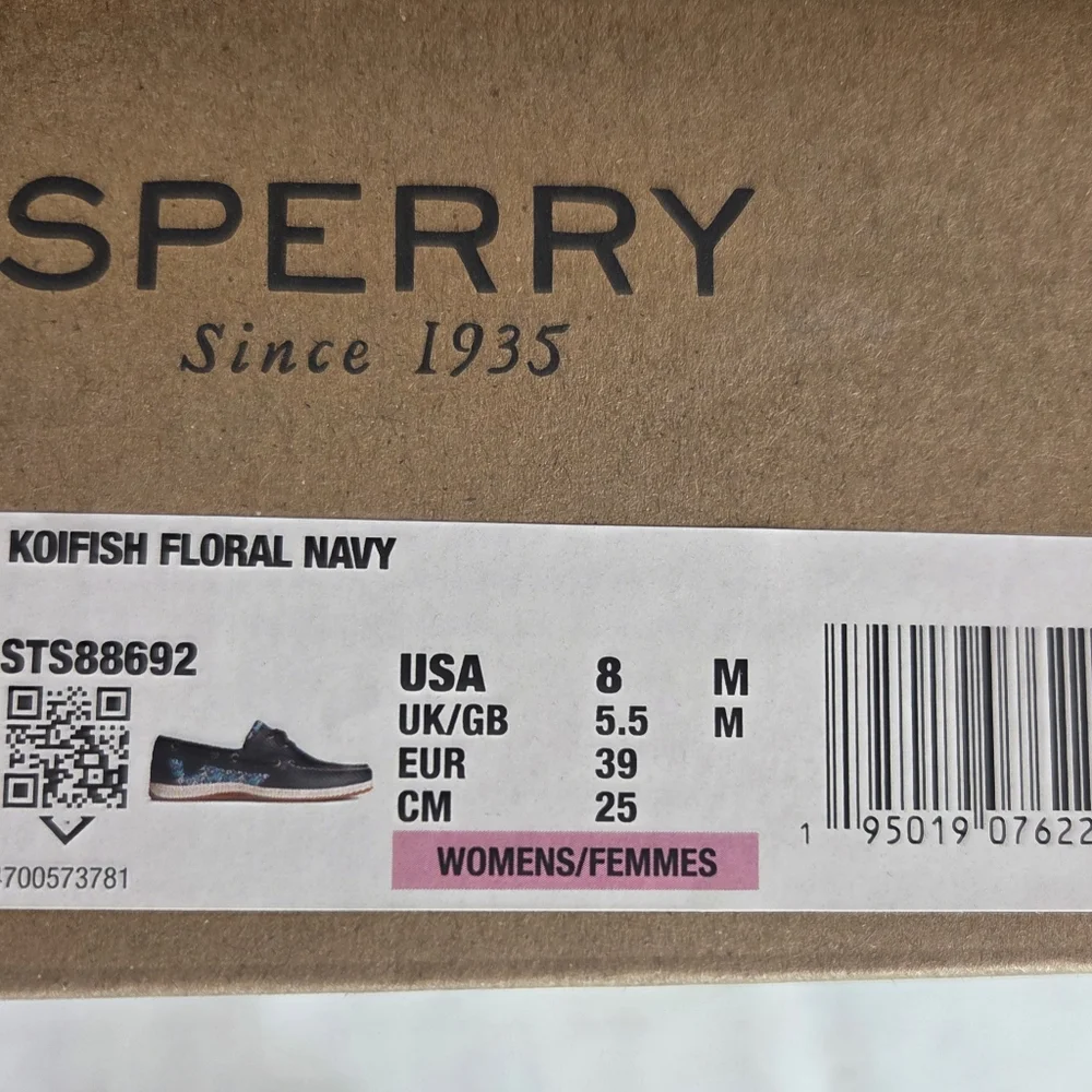 NIB Sperry Koi Fish Floral Navy Boat Shoes, Sz 8 - Picture 7 of 8